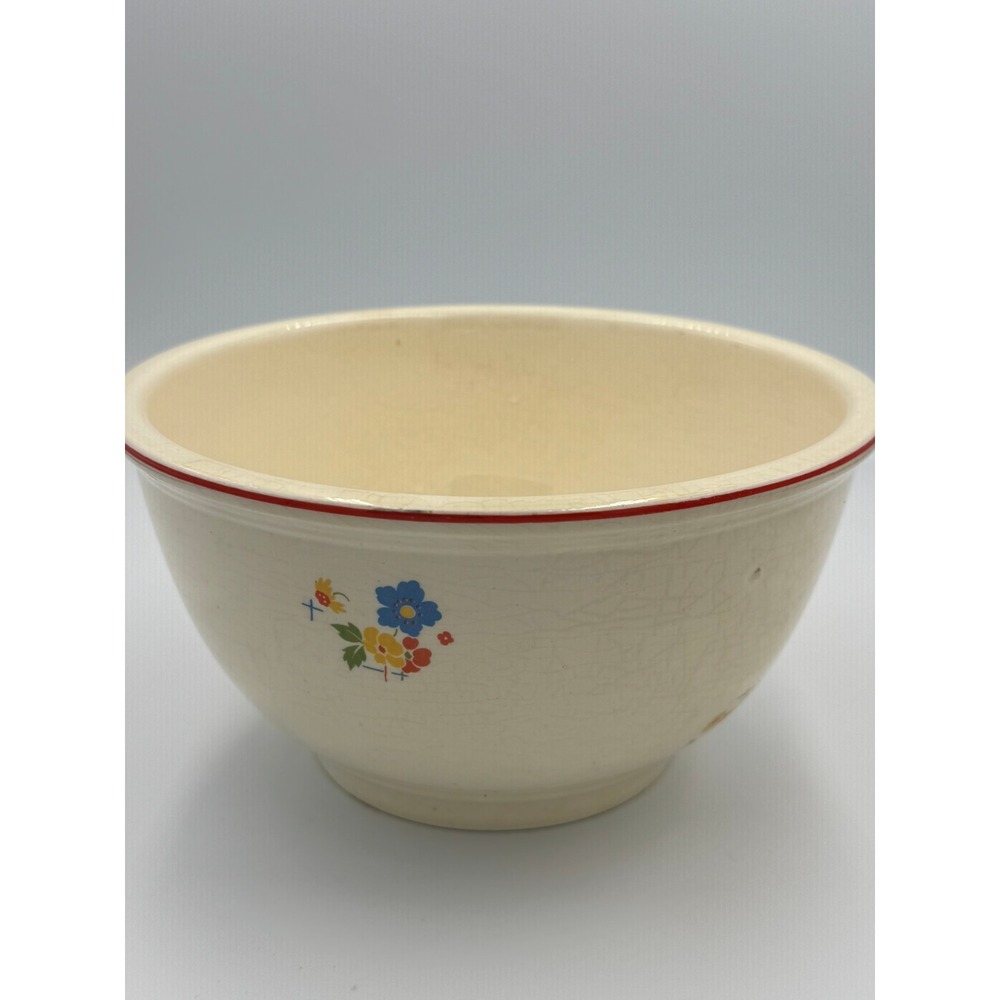 Vintage Homer Laughlin Kitchen Kraft Oven Serve‎ Floral Mixing Bowl Red Rim USA